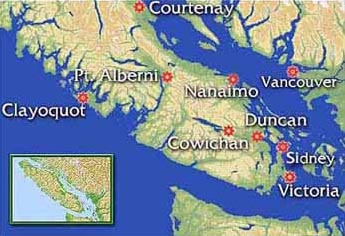 Map of Vancouver Island - B & B